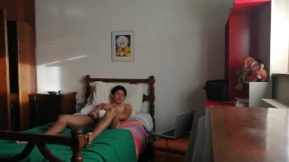 Boy plays with a 22 cm toy dick 