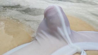 Getting my see through swimwear wet in the hot tub