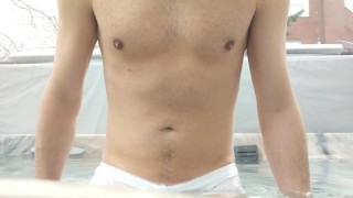 Getting my see through swimwear wet in the hot tub