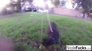 Hot Hunter Nicole Aniston captures a Minotaur and Milks his balls dr