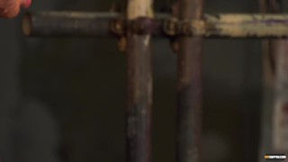 Cute sub Alex Faux throat fucked while poured with hot wax