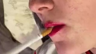 Sexy cam girl smoking and vibrating her pussy