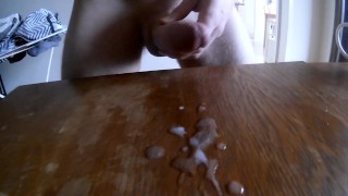 Morning coffee and +20cm dick with the balcony door open. Cumsover table!