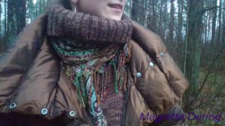 Flashing boobs on forest road: Magretta Dering shows tits outdoors