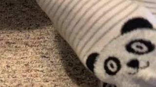Teen girl takes off boots sock up close ASMR