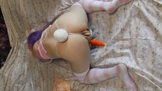 BunnyBoy 14 tries to play with a carrot
