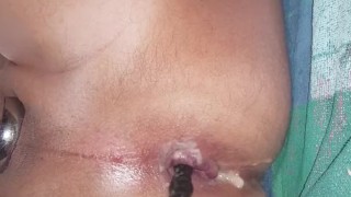 hard fucked asshole make me cum and lube anal beads