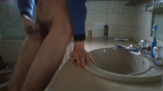 Horny skinny teen wanks in the bathroom and is ready to cum soon