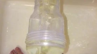 Fleshlight gets Golden Shower in the shower. Pissing in/out of Fleshlight. 