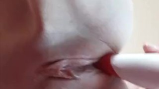 Amateur teen Tracy Naghavi in red stockings masturbates with toys