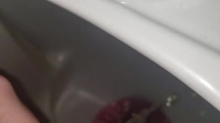 Messy Public Piss In Urinal Attempt By Girl In Slippers
