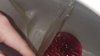 Messy Public Piss In Urinal Attempt By Girl In Slippers