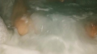 Cheating neighbors Latina wife cums using hot tub jets after party