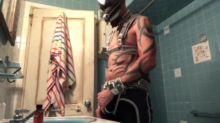 Humanpup Jerking off with huge cumshot