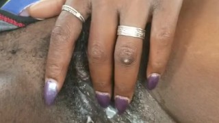 Vee playing with her pussy after creampie in the car
