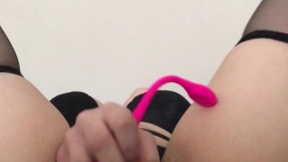 girl rubs vibrator in her little pussy for the first time! WILD