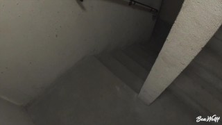 Jerking off in public parking basement slow motion