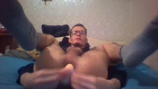 Extremely horny slides 5 inch dildo deep inside his sexy ass