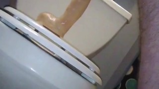 Huge dildo splits hairy ass wide open