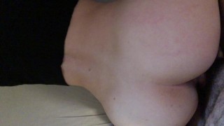 Cute college girl fucking on her hands and knees while tied to the bed
