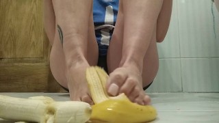 Footjob with banana and crush it - OlgaNovem