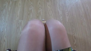 Plump legs wear nylon and high heels. Foot fetish POV
