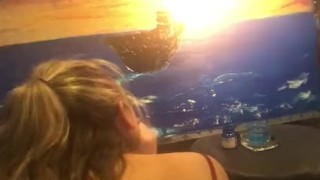 Painting ship on sunset