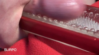 ASMR CloseUp Cumshot in opened Tenga Flip Hole Red.