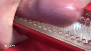ASMR CloseUp Cumshot in opened Tenga Flip Hole Red.