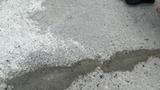 Curvy MILF sprays her pee in public next to car on road trip