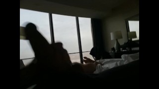 Sexting Video from Hotel Jerking His Big Cock With Window Open