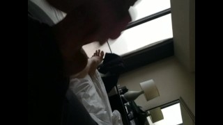 Sexting Video from Hotel Jerking His Big Cock With Window Open