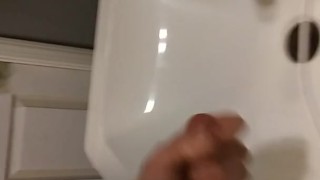 Hot guy relieving stress after work. Masturbates big dick before shower