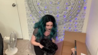 Goth girl vlogs and does an unboxing. Non-porn