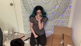 Goth girl vlogs and does an unboxing. Non-porn