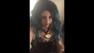 Goth e-thot unboxes and tries on Ursula cosplay