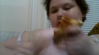 Huge Natural Tits BBW Eats And Plays With Her Breasts