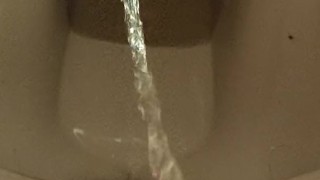 Rubbing my pissing, hairy pussy on a dirty toilet after holding