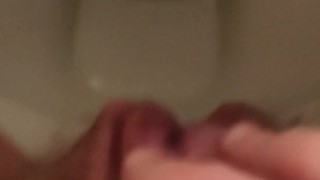 Rubbing my pissing, hairy pussy on a dirty toilet after holding