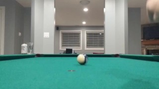 Stepbro bounces pool ball while counting to 10 while his toilet flushes