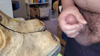 Tiny cock huge load on boots