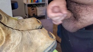 Tiny cock huge load on boots