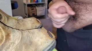 Tiny cock huge load on boots