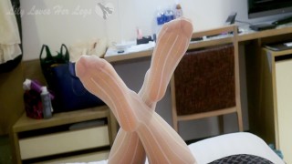 Japanese Uncensored Girl in White Nylon Footjob POV BJ Feet View