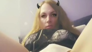 Sexy Blonde Tran Crossdresser Fucking Anal Bad Dragon Huge Dildo Cum Tube