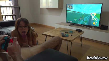 Busty teen fucks me while I play Nintendo Switch - BLOWJOB part 1