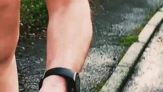Selfie stick nude in public