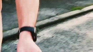 Selfie stick nude in public