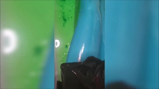 Wearing Latex in a bathtub with slime