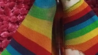 Dirty ripped up clown socks and my new banana dildo